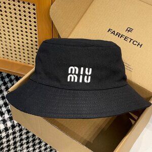 Miu Miu Black Cotton Logo Bucket Hat